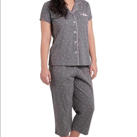 Laura Ashley NWT polka dot Spot Notch Collar Capri pajama Set  top and pants S - Picture 1 of 7